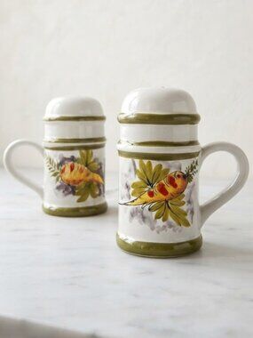 Vintage Italian Ceramic Salt Pepper Shakers Hand Painted Carrot Signed Italy Set